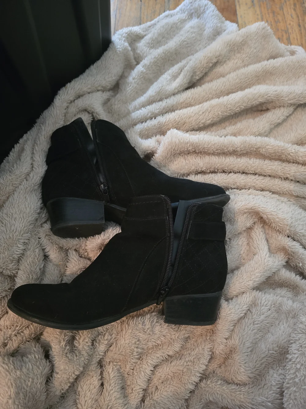 Women's Black Suede Ankle Boots with Buckle Detail